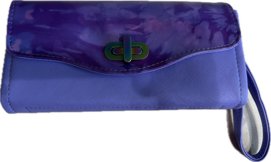 XL Necessary Clutch Wallet NCW Organizer Credit Cards Zippered Purple Embossed Floral