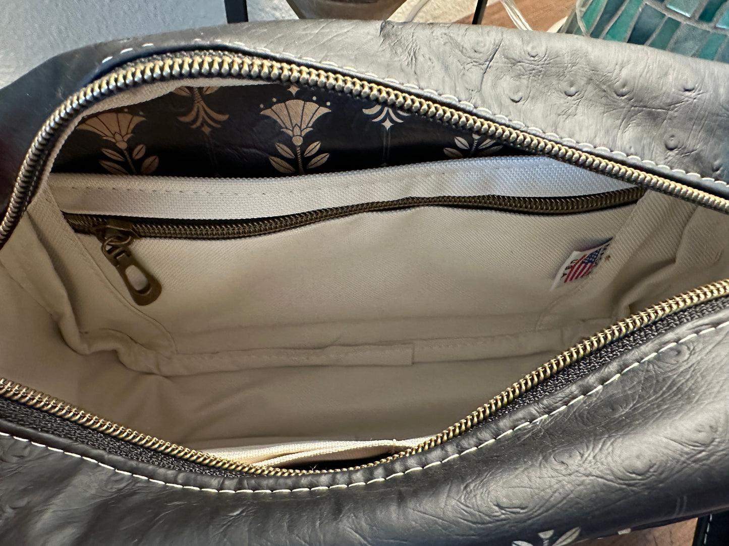 Blossom Crossbody Organizer Bag Black & Gold or Maroon Wine Zippered Top