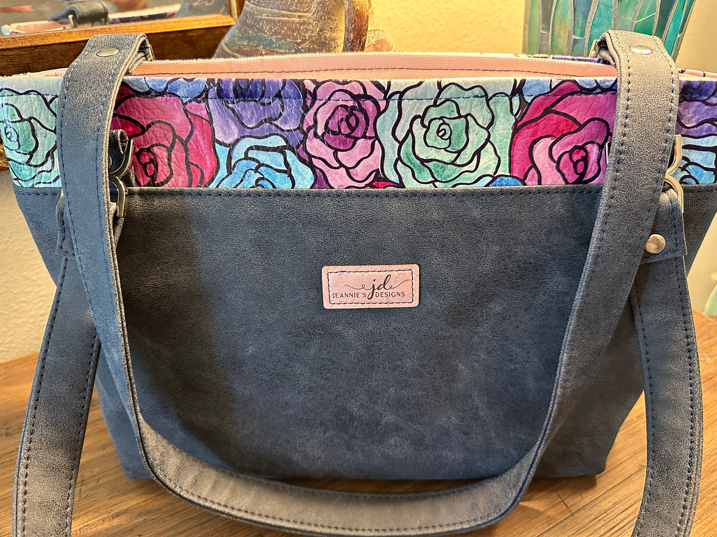 JeannieBag Medium Handbag Shoulder bag Tote Black White or Blue Floral
