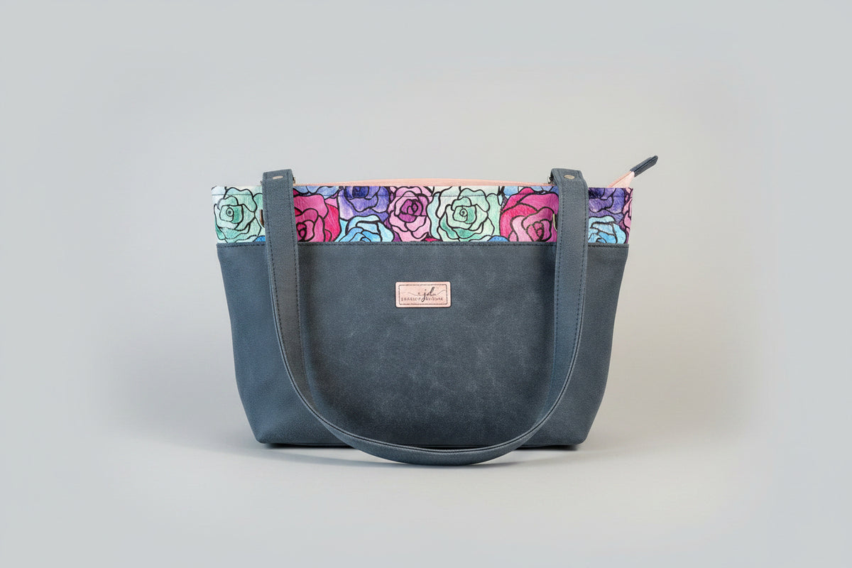 JeannieBag Medium Handbag Shoulder bag Tote Black White or Blue Floral
