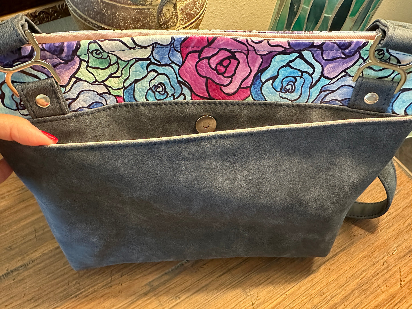 JeannieBag Medium Handbag Shoulder bag Tote Black White or Blue Floral