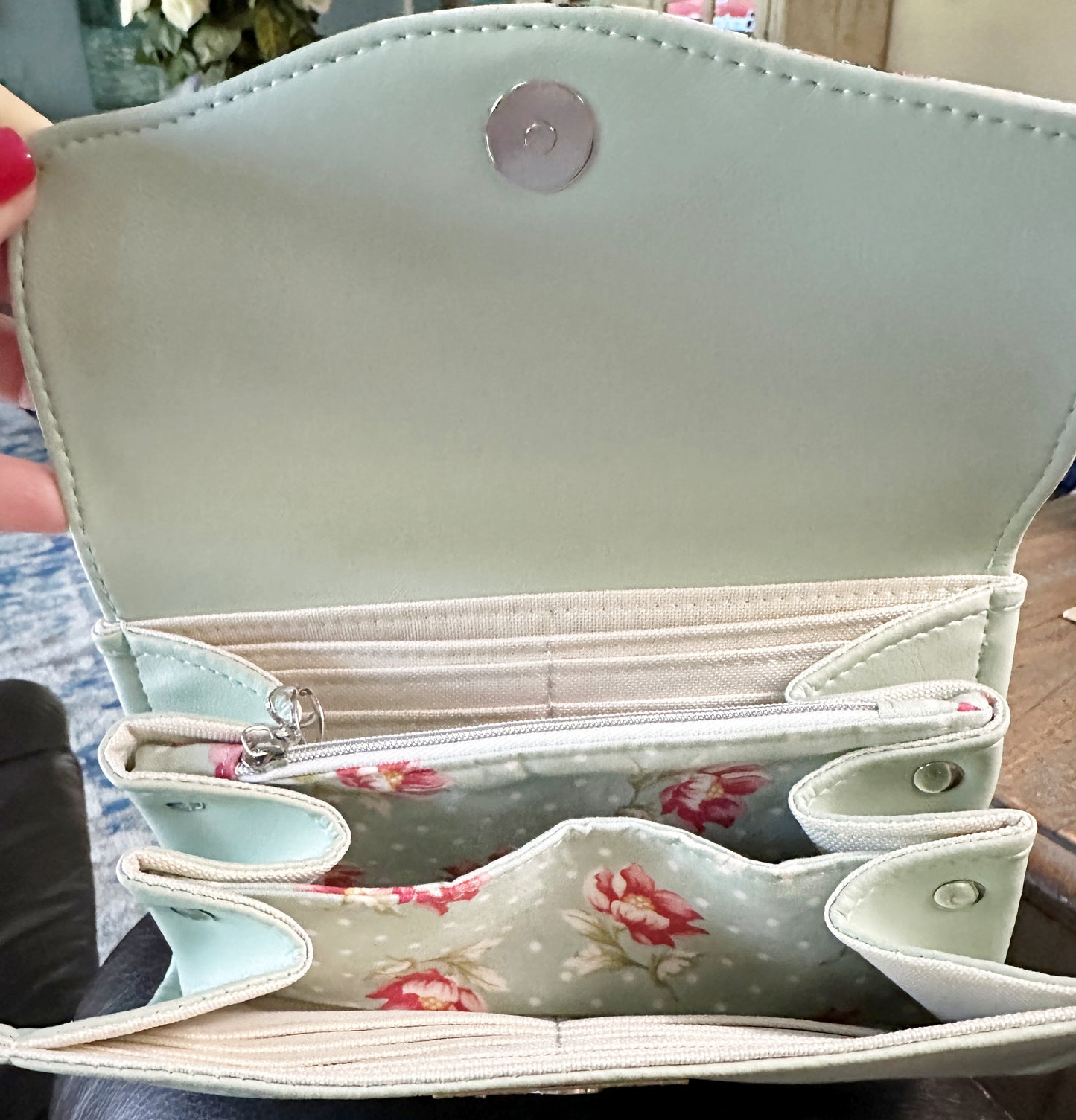 Ready to Ship Necessary Clutch Wallet NCW Organizer Credit Cards Zippered Sage Floral