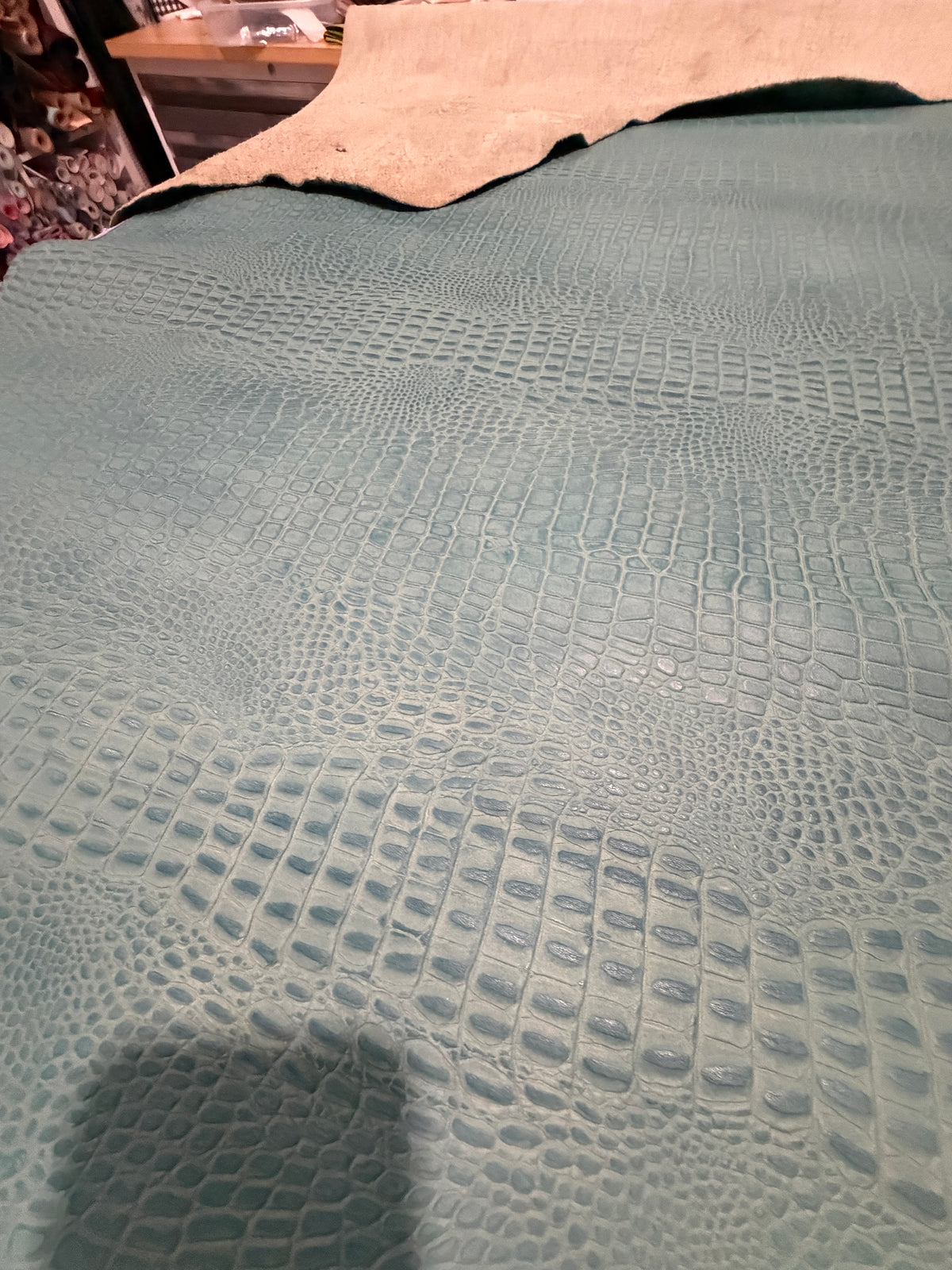Leather Hide Half Hide Teal Crocodile