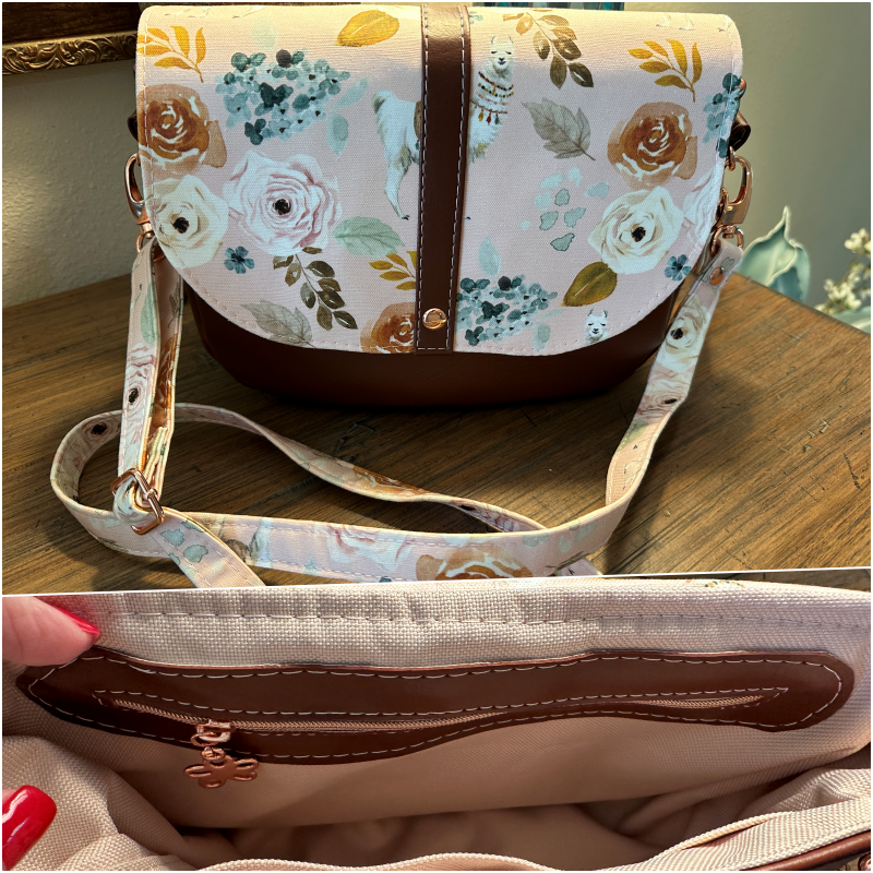 Mountain Saddle Bag Llama Pink with Brown Vinyl or Pink Flowers Purse Crossbody Bag