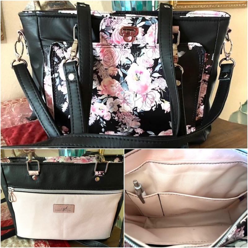 Crossbody Medium Tote bag Organizer Bag Wallet included Red Floral Vinyl