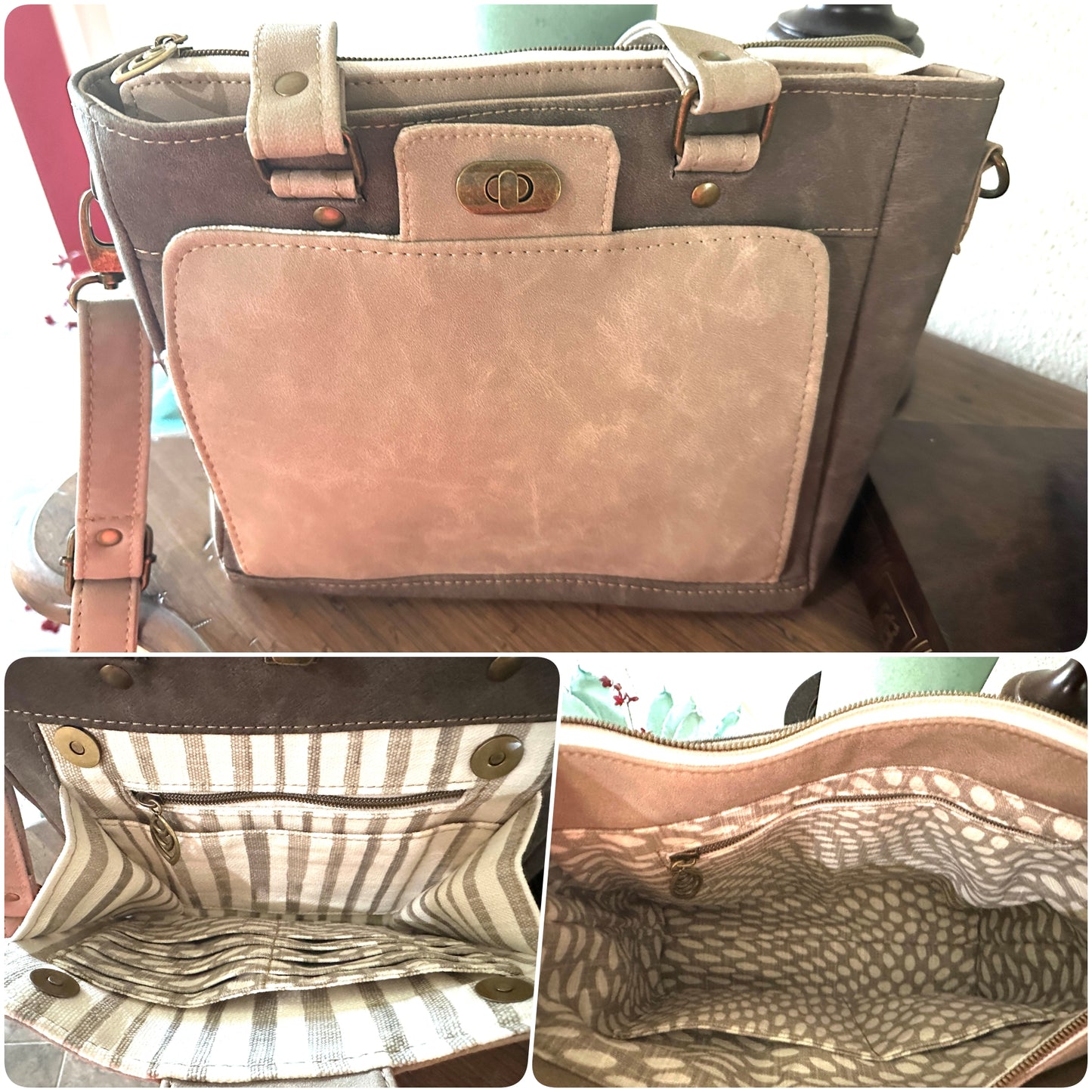 Crossbody Medium Tote bag Organizer Bag Wallet included Red Floral Vinyl