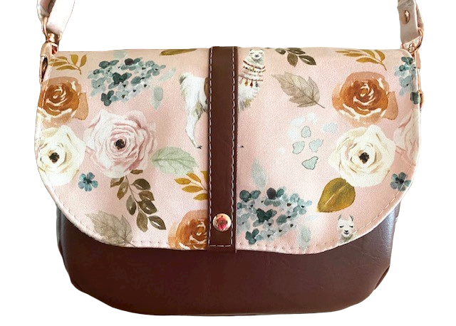 Mountain Saddle Bag Llama Pink with Brown Vinyl or Pink Flowers Purse Crossbody Bag