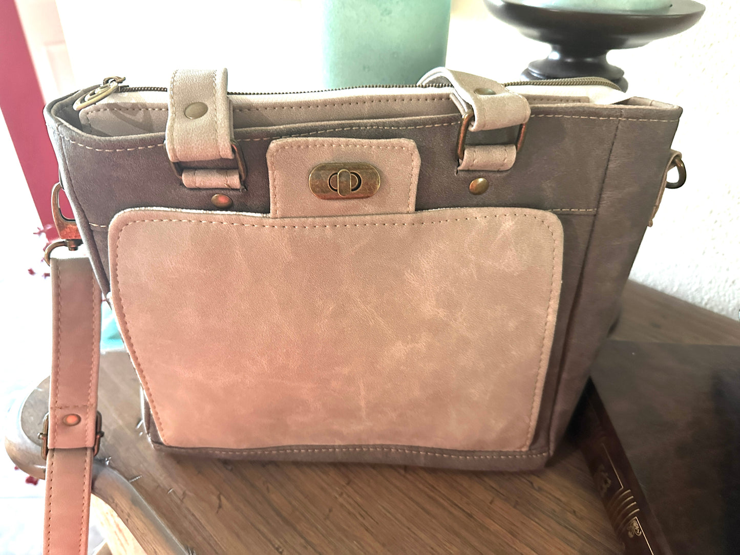 Crossbody Medium Tote bag Organizer Bag Wallet included Red Floral Vinyl