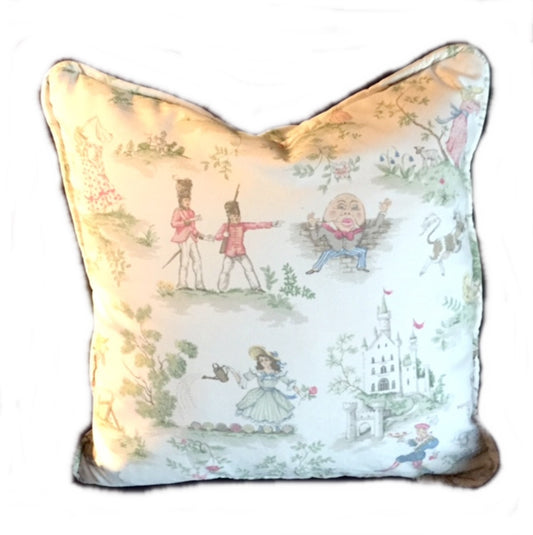 Throw Pillow with Cording | Over the Moon Nursery Rhyme Toile White Pink | Baby Girl  Shower Gift