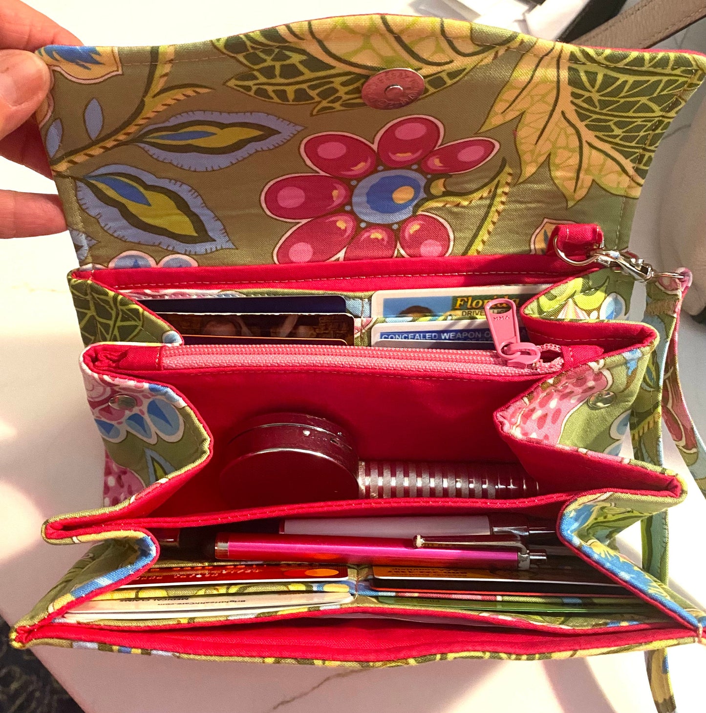 Ready to Ship Necessary Clutch Wallet NCW Organizer Credit Cards Zippered Amy Butler Ginger Bliss Deco Bouquet fabric