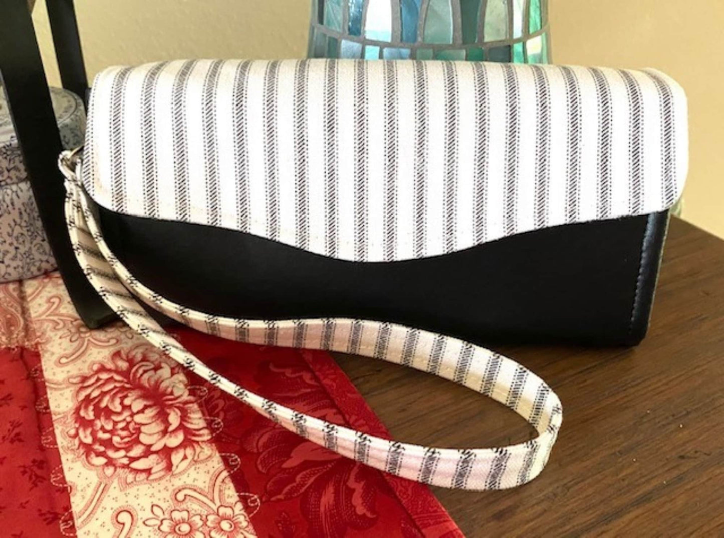 Necessary Clutch Wallet NCW Organizer Credit Cards Zippered Classic Black White Ticking Stripe