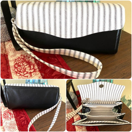Necessary Clutch Wallet NCW Organizer Credit Cards Zippered Classic Black White Ticking Stripe