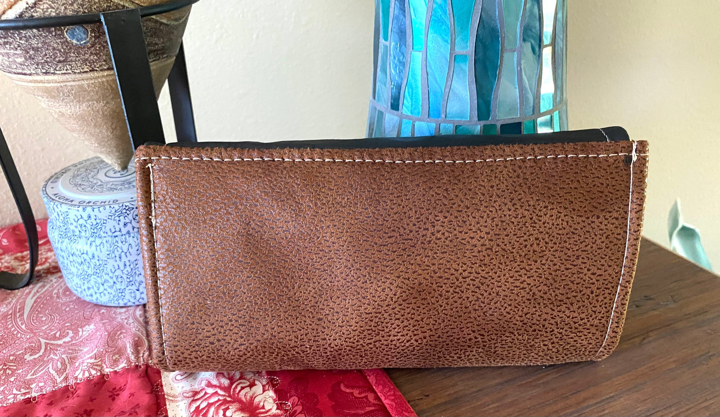 Ready to Ship Necessary Clutch Wallet NCW Organizer Credit Cards Zippered Black Tan Leather Bee Joyful interior fabric