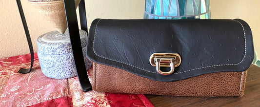 Ready to Ship Necessary Clutch Wallet NCW Organizer Credit Cards Zippered Black Tan Leather Bee Joyful interior fabric