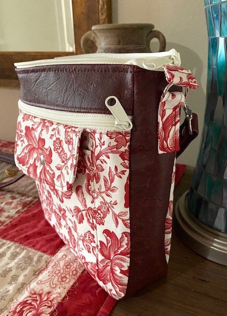 Crossbody Handbag Purse Cranberry Toile / Vinyl Mini Wallet Key fob Ready to Ship