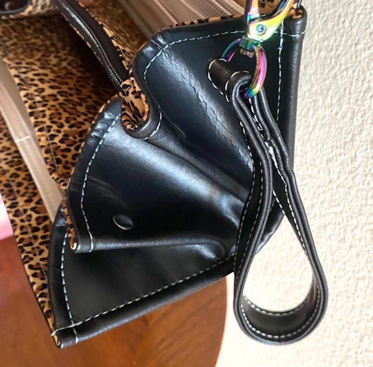 XL Necessary Clutch Wallet NCW Organizer Credit Cards Zippered Crossbody Black Smooth Vinyl Cheetah inside