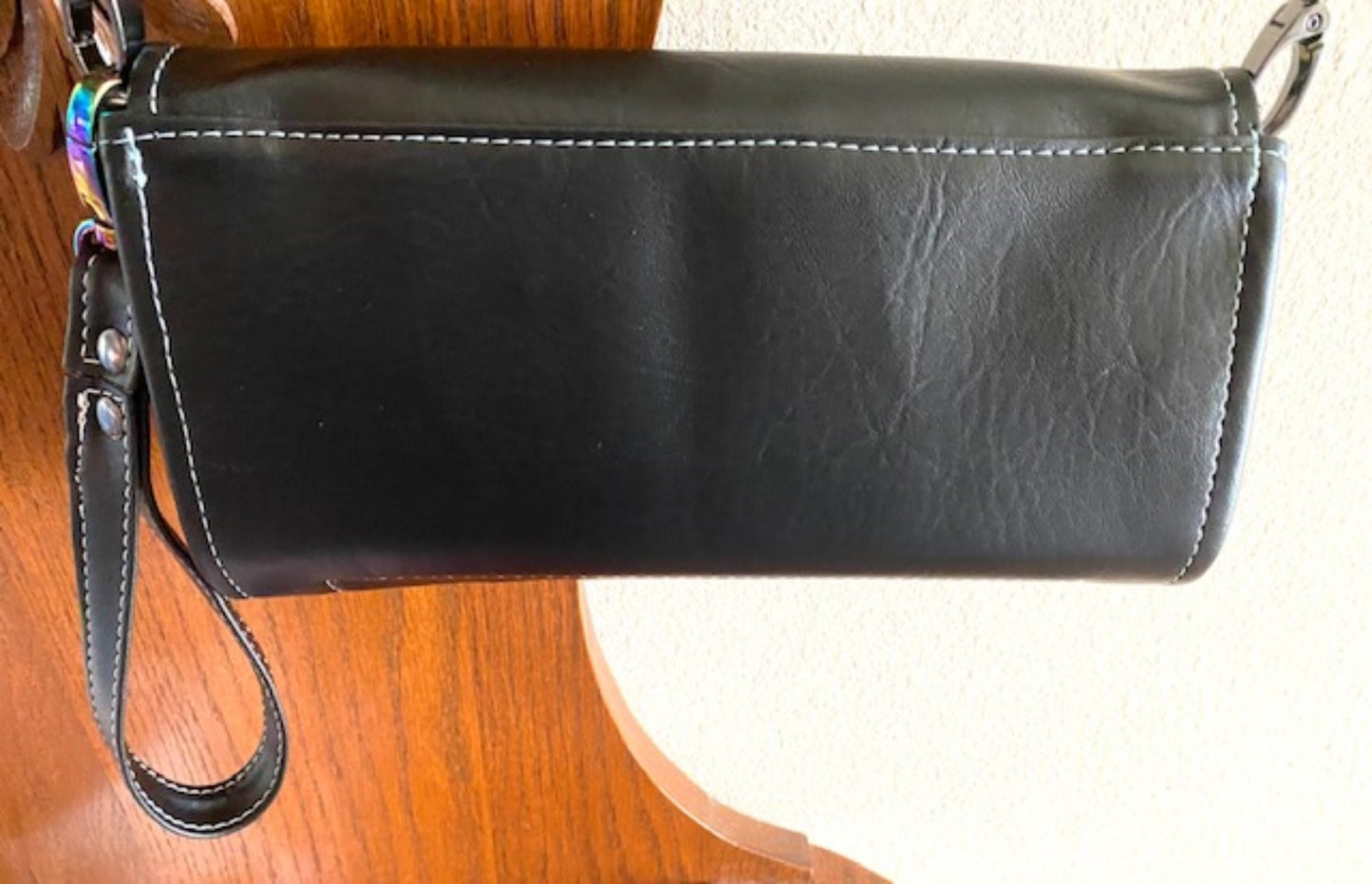 XL Necessary Clutch Wallet NCW Organizer Credit Cards Zippered Crossbody Black Smooth Vinyl Cheetah inside