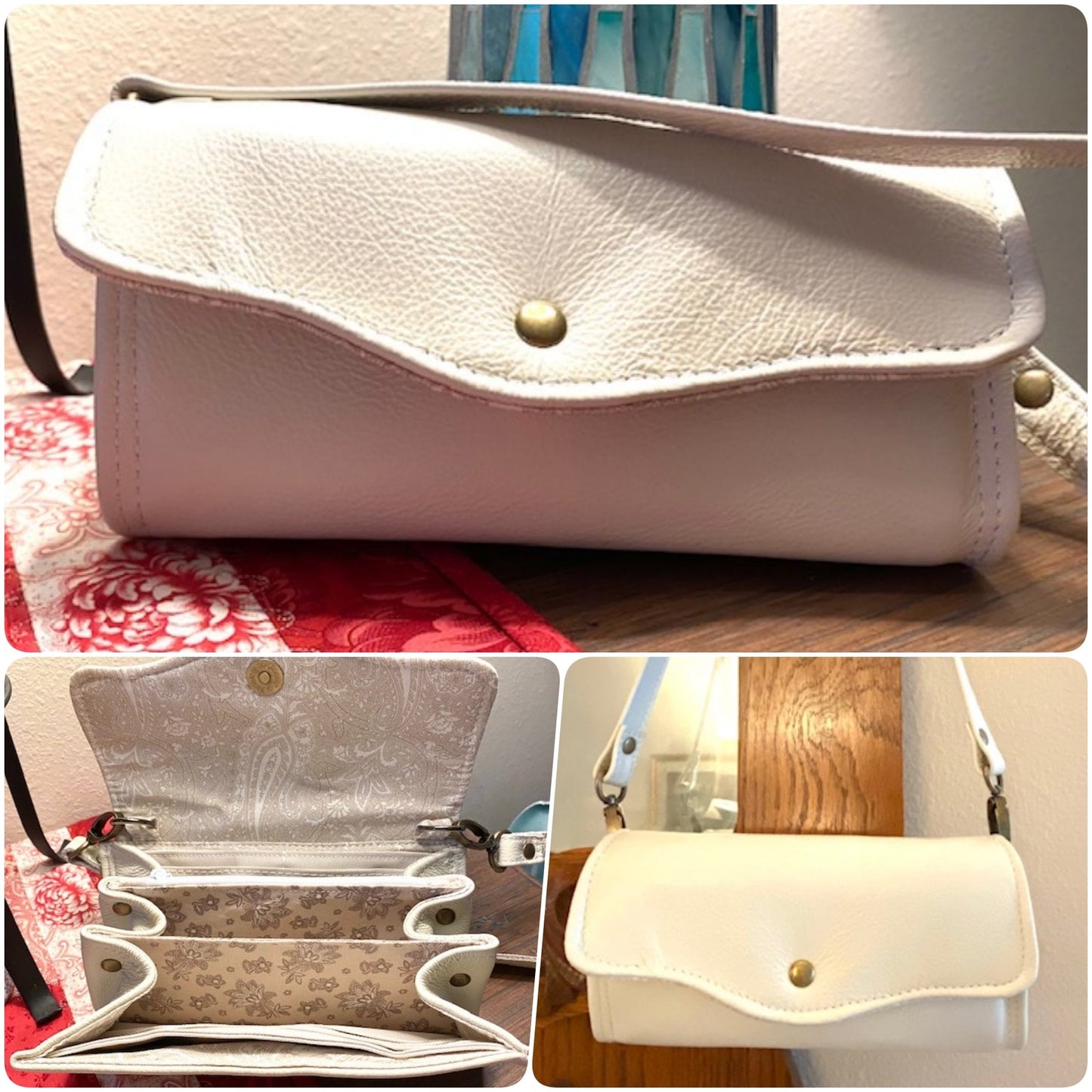 Necessary Clutch Wallet NCW Organizer Credit Cards Zippered Shoulder Cream Leather Interior Cotton