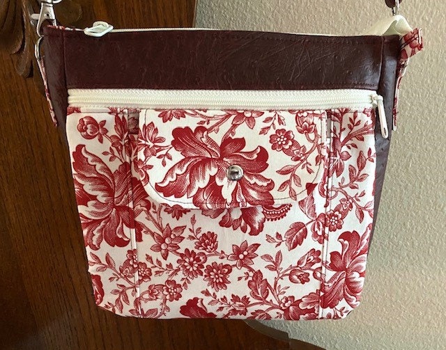Crossbody Handbag Purse Cranberry Toile / Vinyl Mini Wallet Key fob Ready to Ship