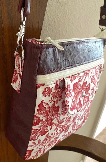 Crossbody Handbag Purse Cranberry Toile / Vinyl Mini Wallet Key fob Ready to Ship