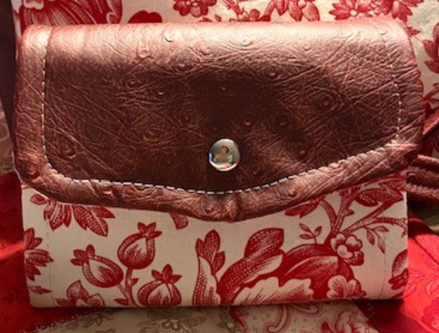 Crossbody Handbag Purse Cranberry Toile / Vinyl Mini Wallet Key fob Ready to Ship