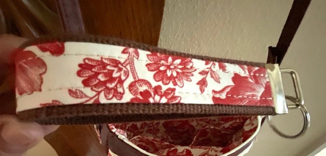 Crossbody Handbag Purse Cranberry Toile / Vinyl Mini Wallet Key fob Ready to Ship