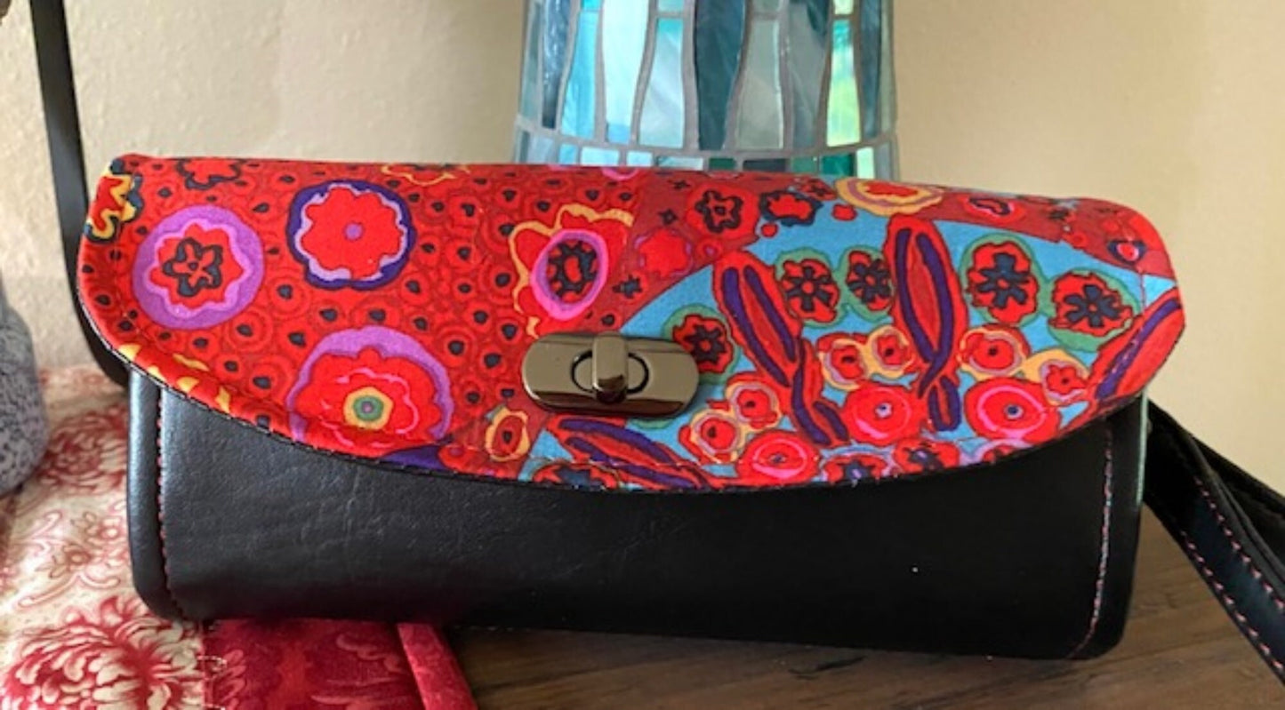 Ready to Ship Necessary Clutch Wallet NCW Organizer Credit Cards Zippered Black Vinyl Red Kaffe fabric