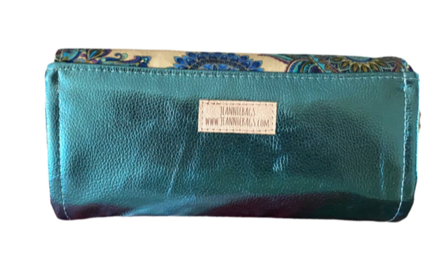 Necessary Clutch Wallet NCW Organizer Credit Cards Zippered Aqua Teal Vinyl Shimmer