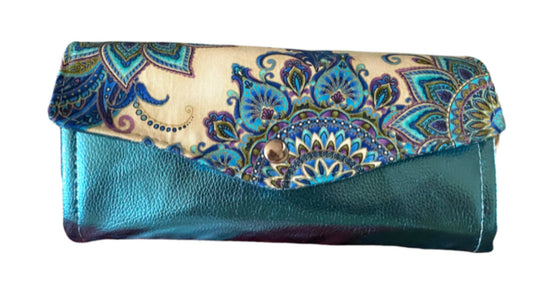 Necessary Clutch Wallet NCW Organizer Credit Cards Zippered Aqua Teal Vinyl Shimmer