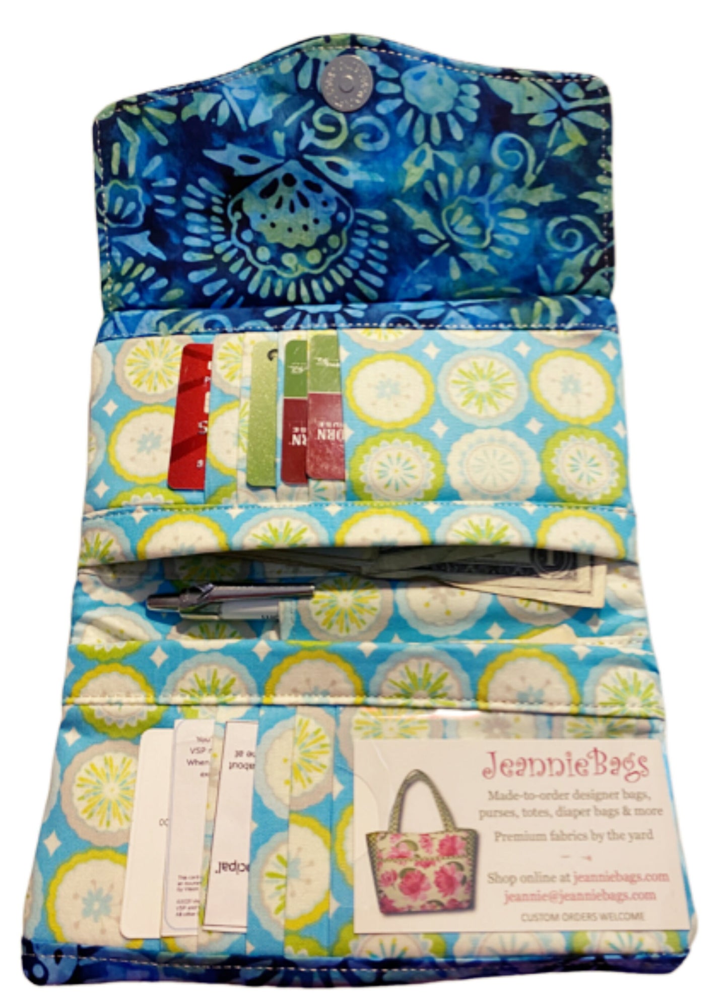 Ladies Wallet Organizer Seafoam Vinyl Sanctuary fabrics Marilyn Wallet