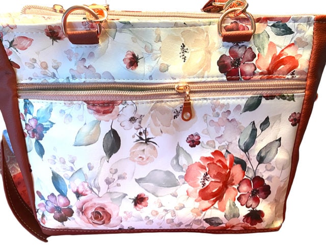 Crossbody Medium Tote bag Organizer Bag Wallet included Red Floral Vinyl