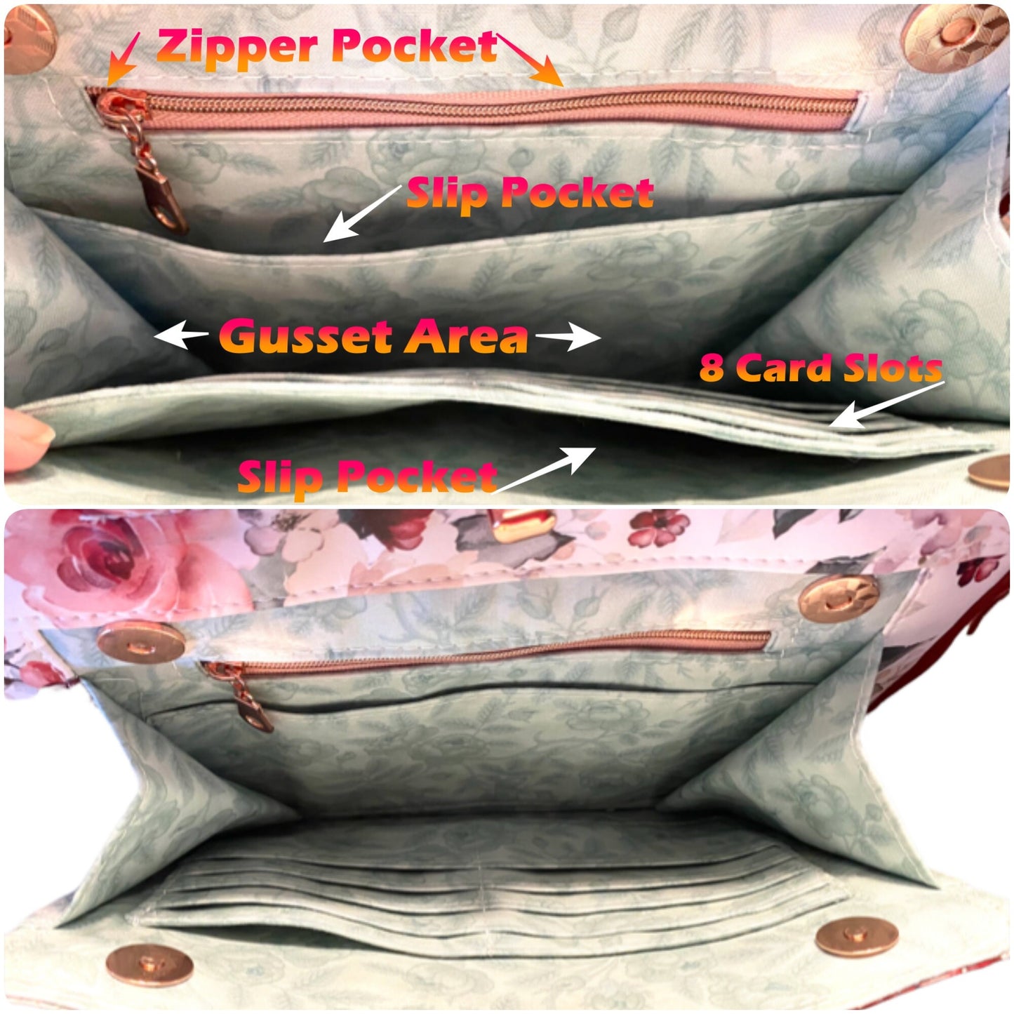 Crossbody Medium Tote bag Organizer Bag Wallet included Red Floral Vinyl