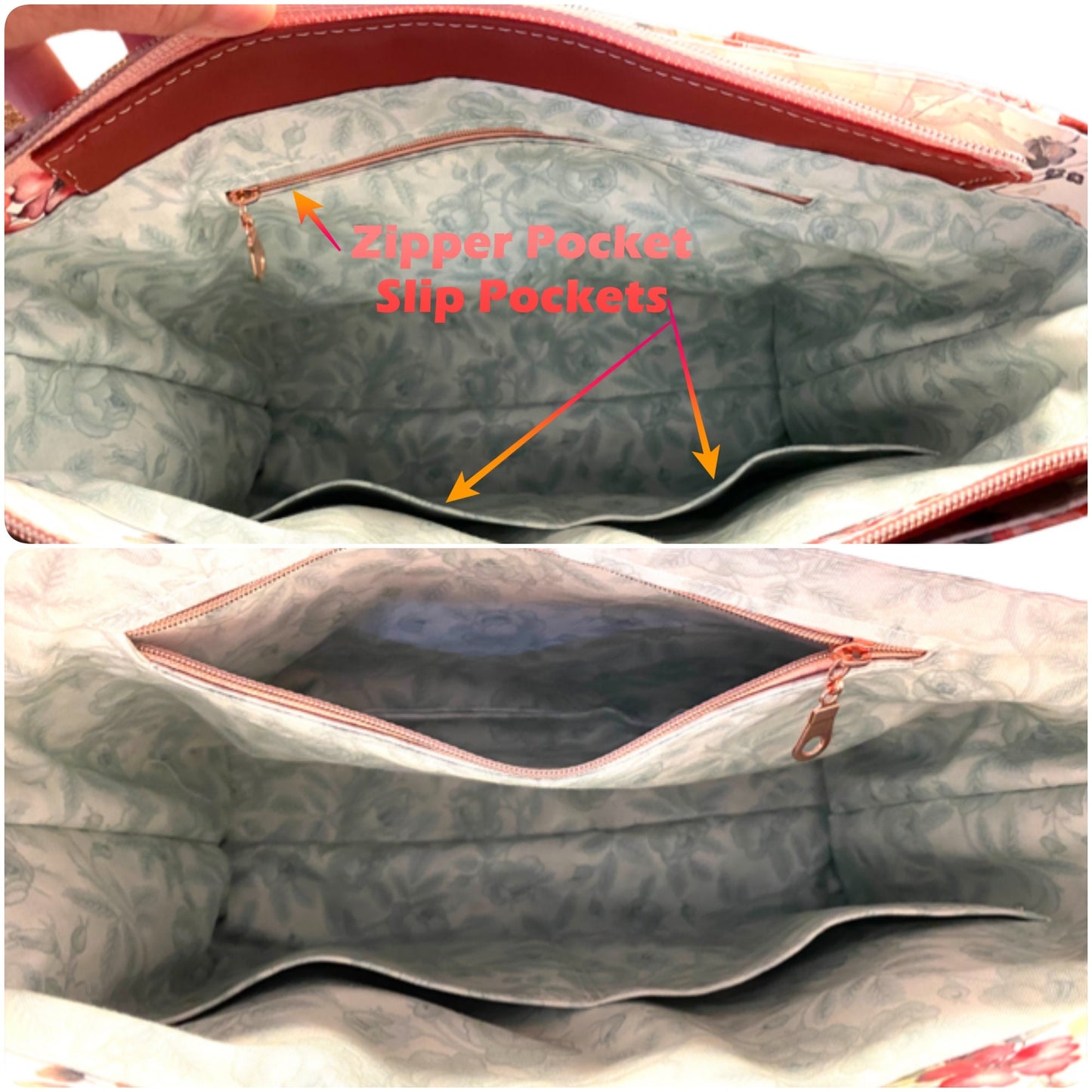 Crossbody Medium Tote bag Organizer Bag Wallet included Red Floral Vinyl