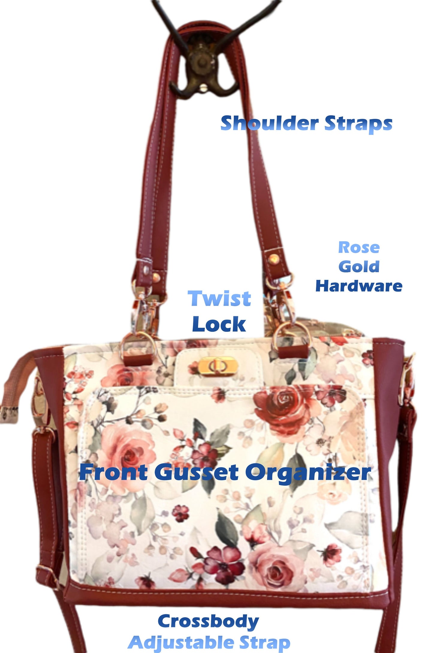 Crossbody Medium Tote bag Organizer Bag Wallet included Red Floral Vinyl