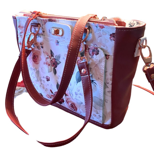 Crossbody Medium Tote bag Organizer Bag Wallet included Red Floral Vinyl