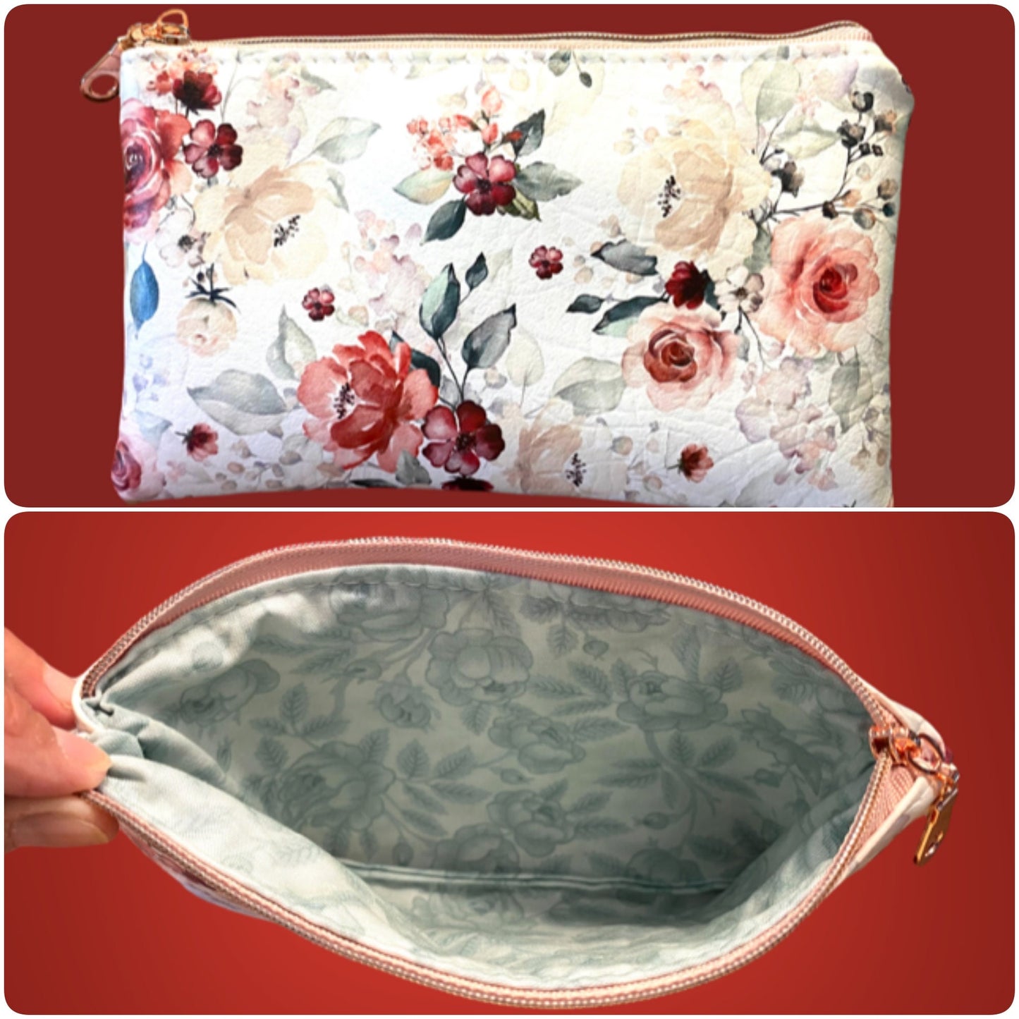 Crossbody Medium Tote bag Organizer Bag Wallet included Red Floral Vinyl