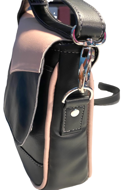 Black Pink Faux Leather Medium Bag with Polkadot Interior Shambala Agustina