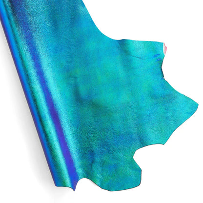 Leather Iridescent Blue Green Pebble Grain Quarter hide