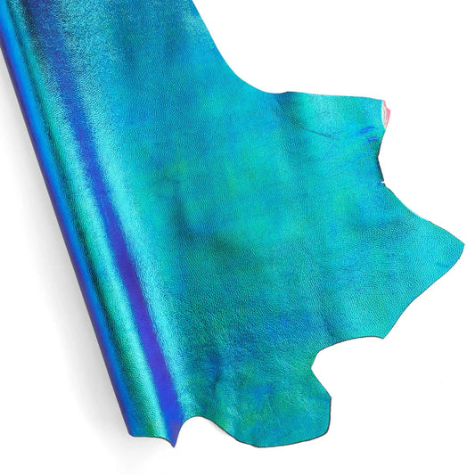Leather Iridescent Blue Green Pebble Grain Quarter hide