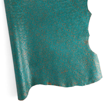 Metallic Floral Embossed Turquoise Quarter