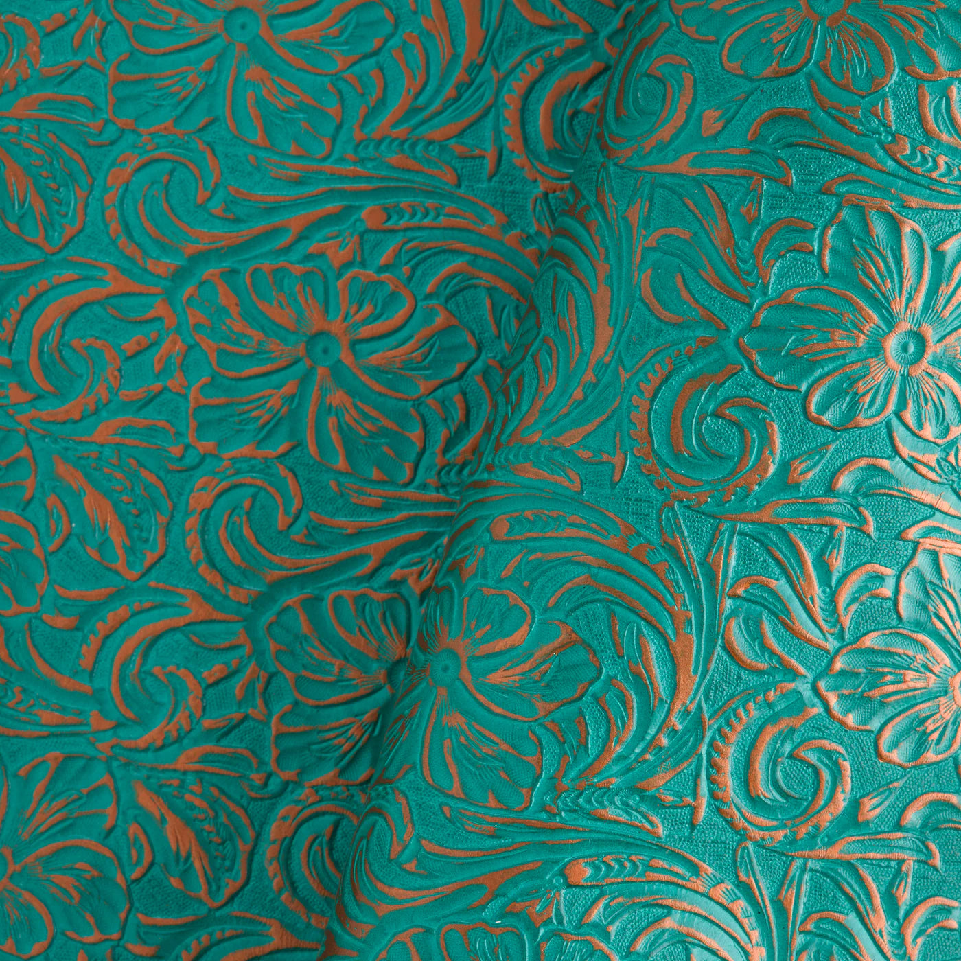 Metallic Floral Embossed Turquoise Quarter