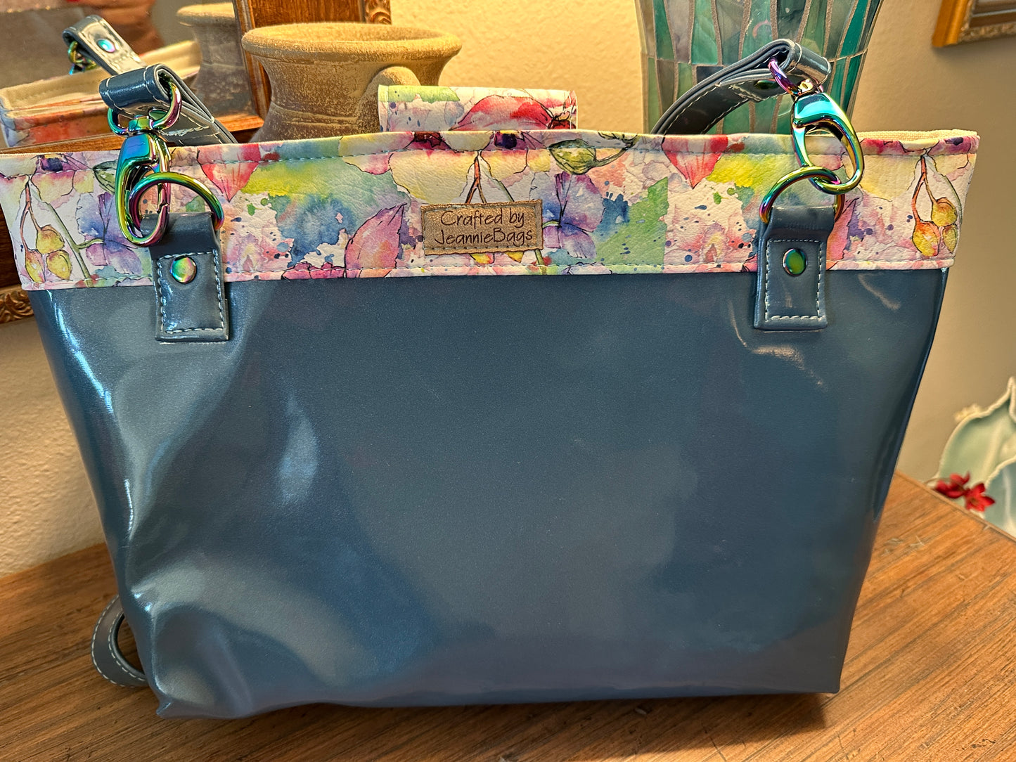 Blue Floral Vinyl Handbag Gorgeous