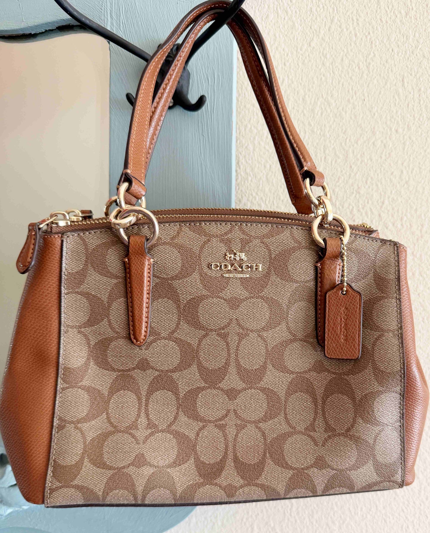 Designer Coach Handbag Small Tan leather