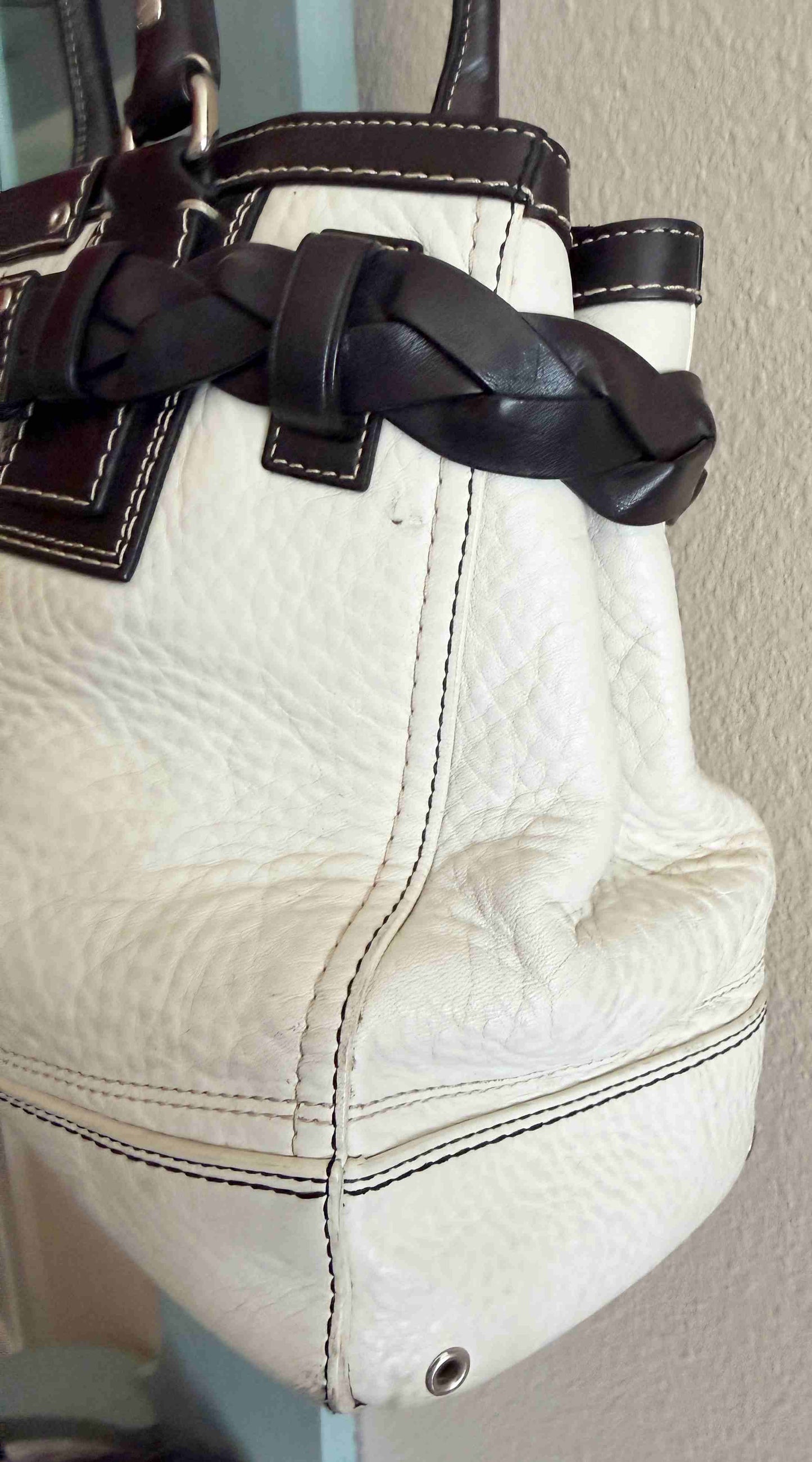 Designer Coach Handbag White Black Leather