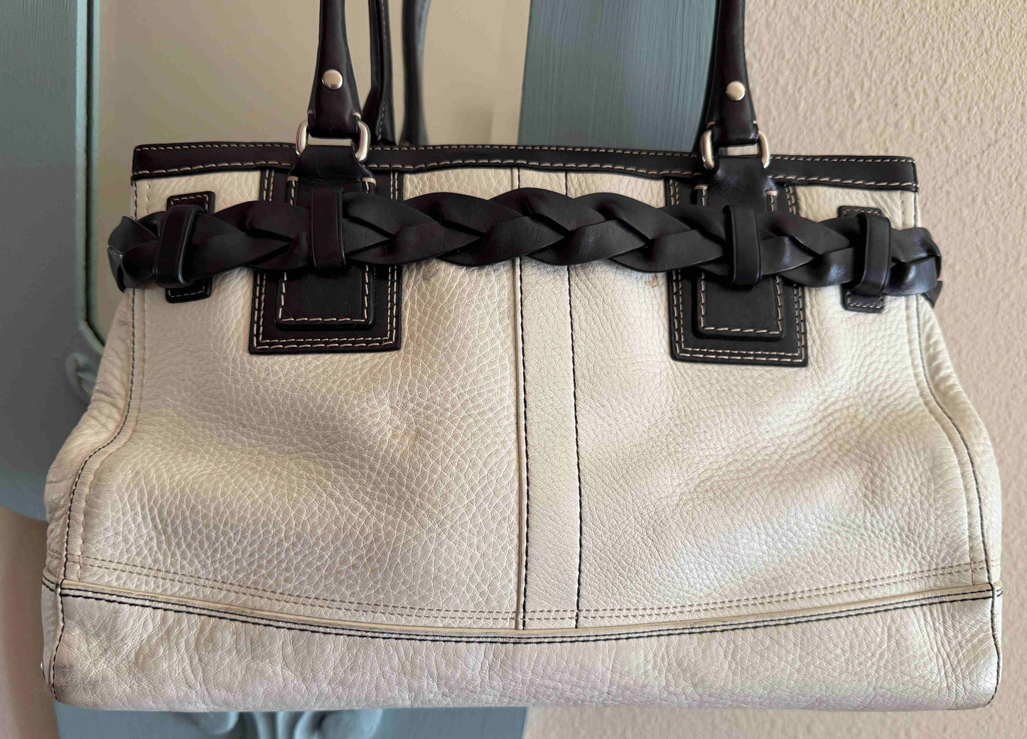 Designer Coach Handbag White Black Leather