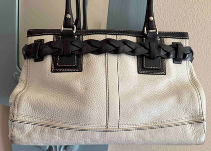 Designer Coach Handbag White Black Leather