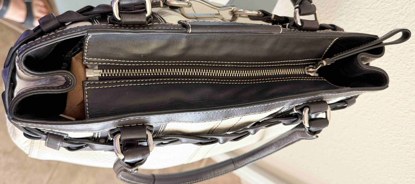 Designer Coach Handbag White Black Leather