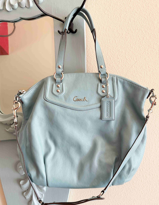 Designer Coach Handbag Light Blue leather