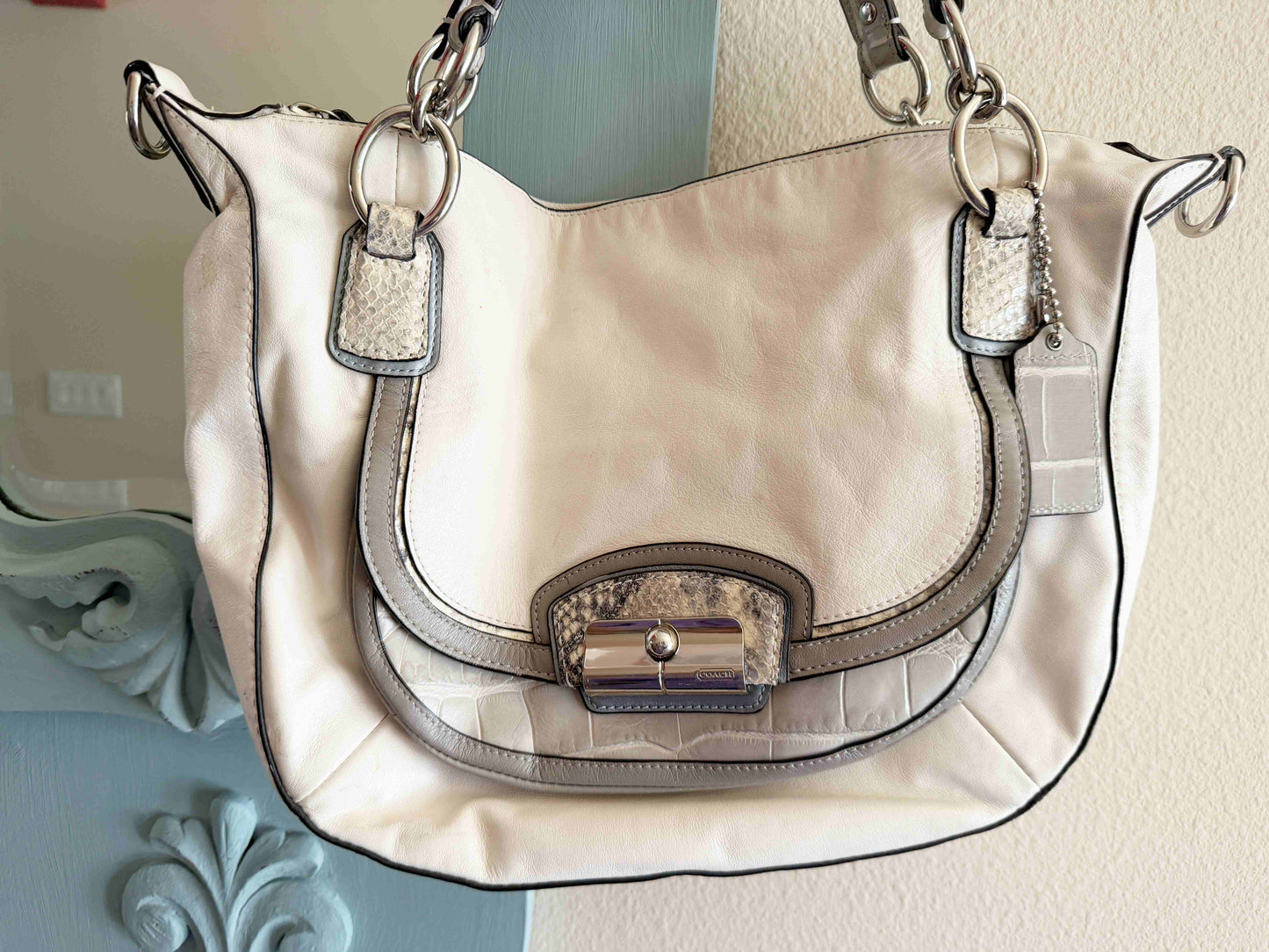 Designer Coach Handbag Cream Taupe Leather