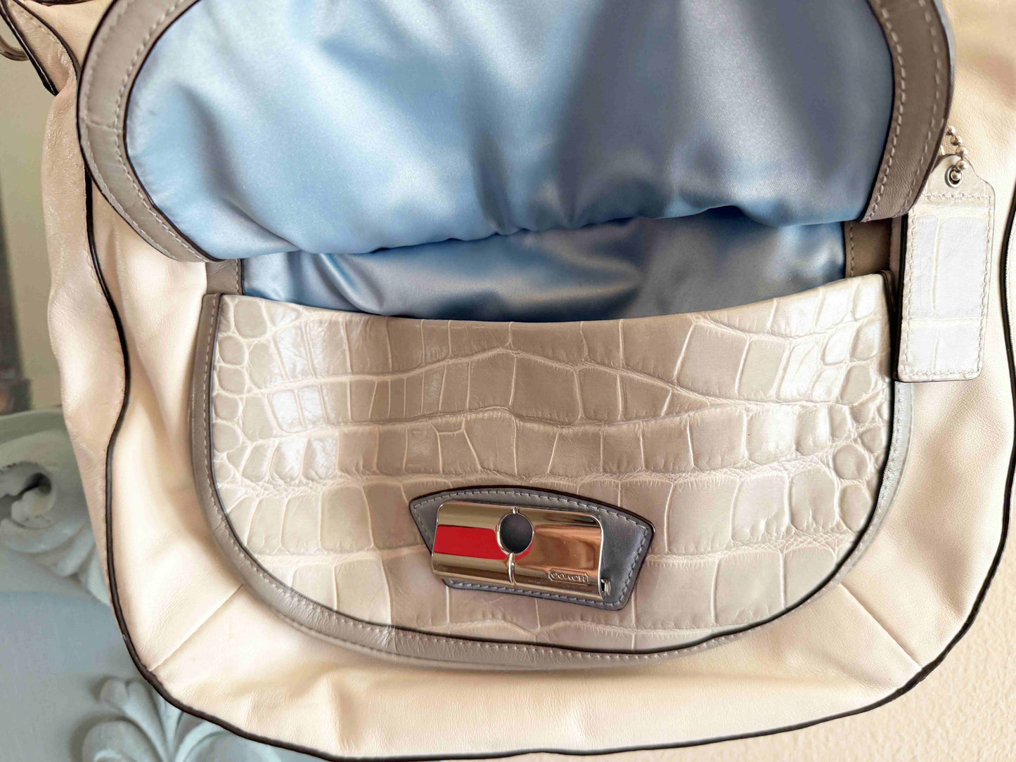 Designer Coach Handbag Cream Taupe Leather